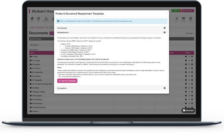 Document library templates fit for the golden thread of information