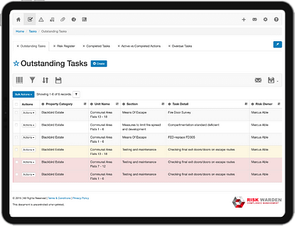 Risk Management Software - Outstanding Tasks